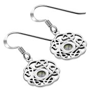  Rainbow Moonstone Round Celtic Knot Silver Earrings - e408